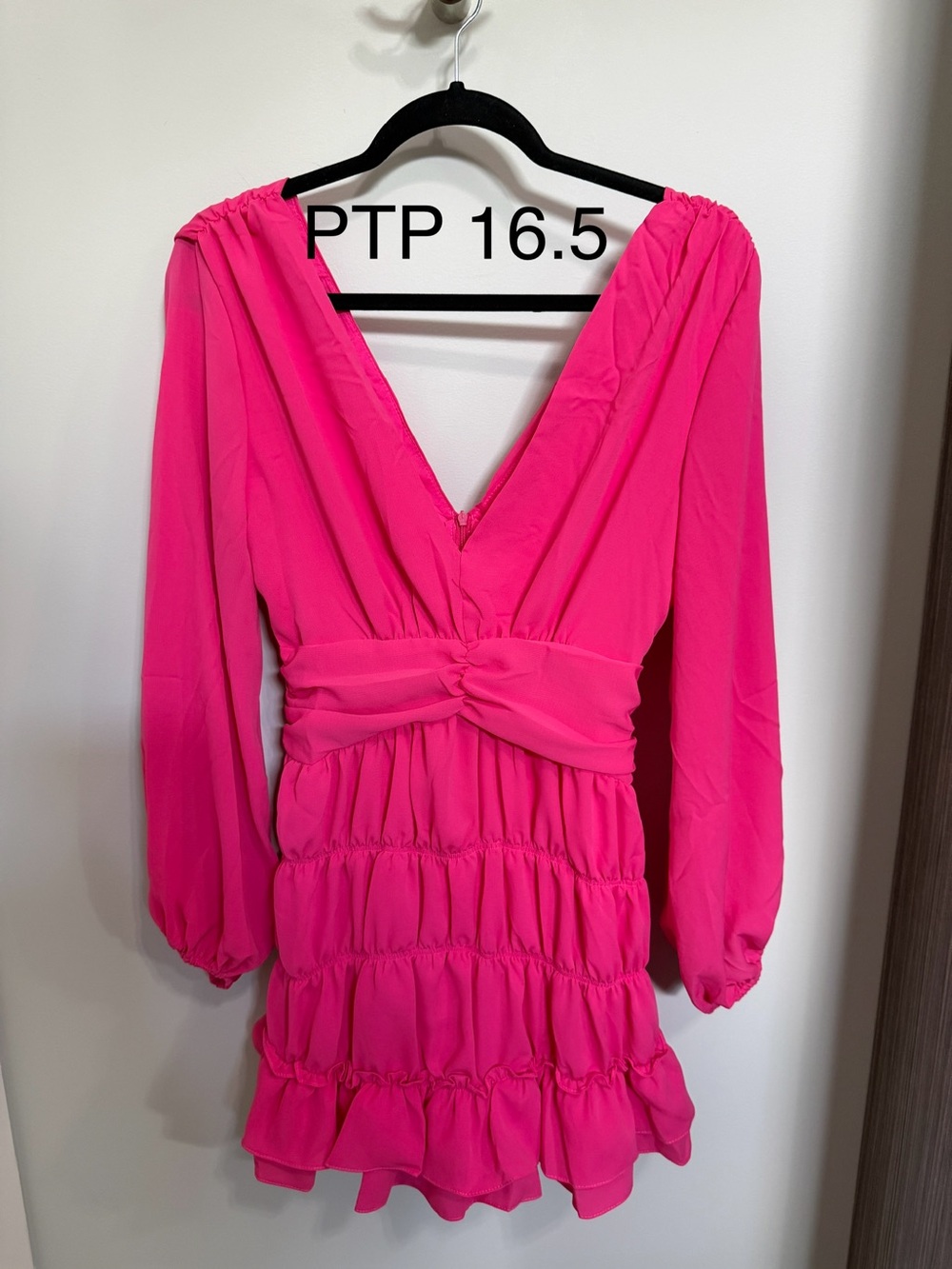 Women's Hot Pink Long Sleeve V-Neck Mini Dress NWOT M